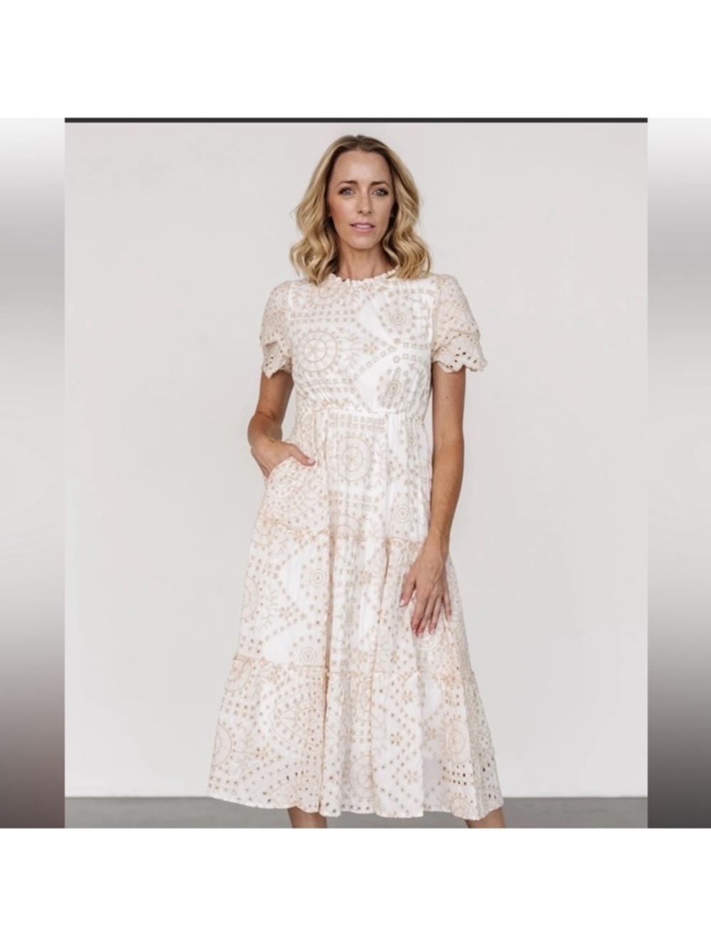 Mirabel Eyelet Midi Dress White + Natural 2X NWT